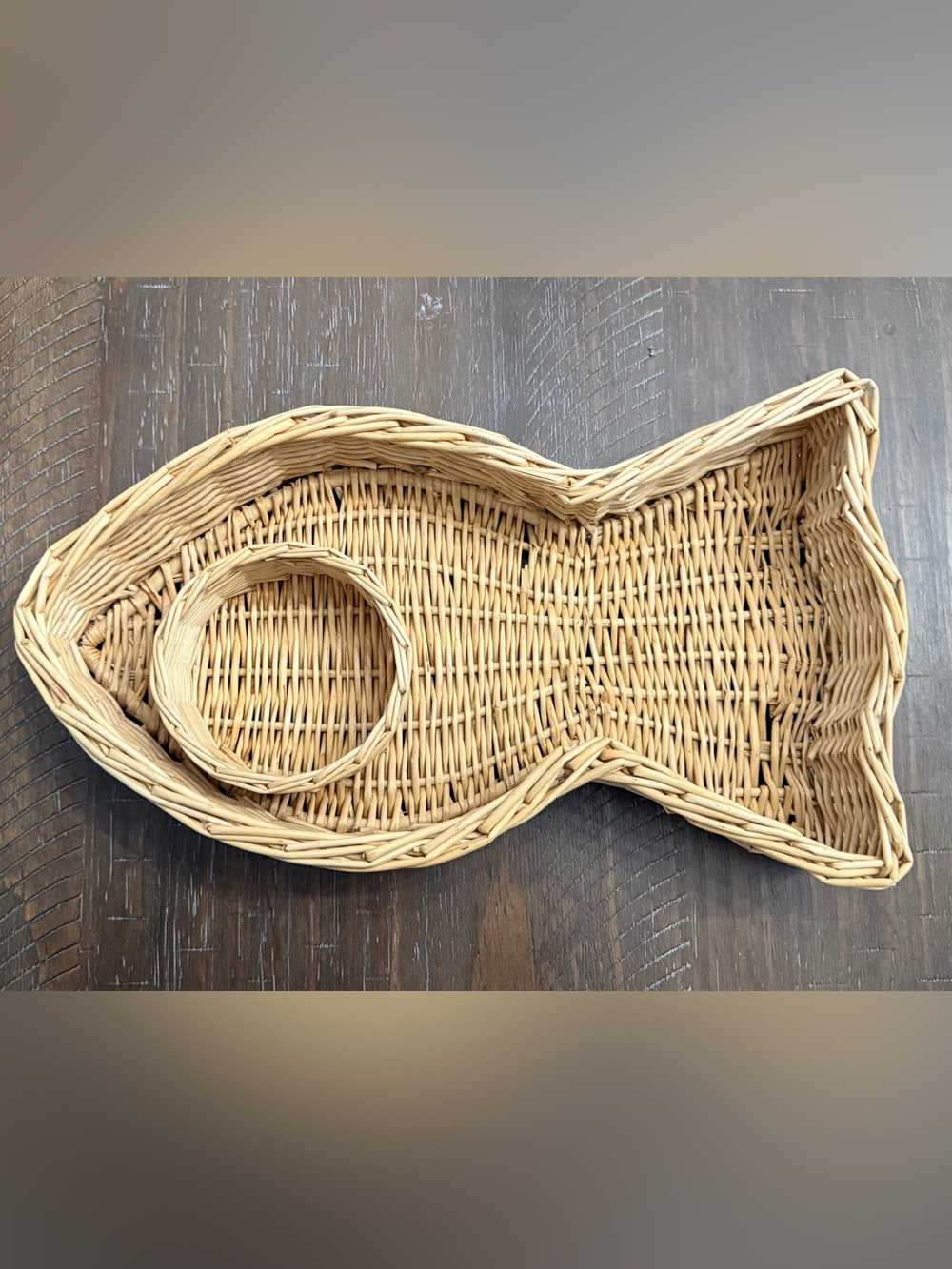 Rattan Fish-Shaped Serving Tray with Dip Bowl Holder